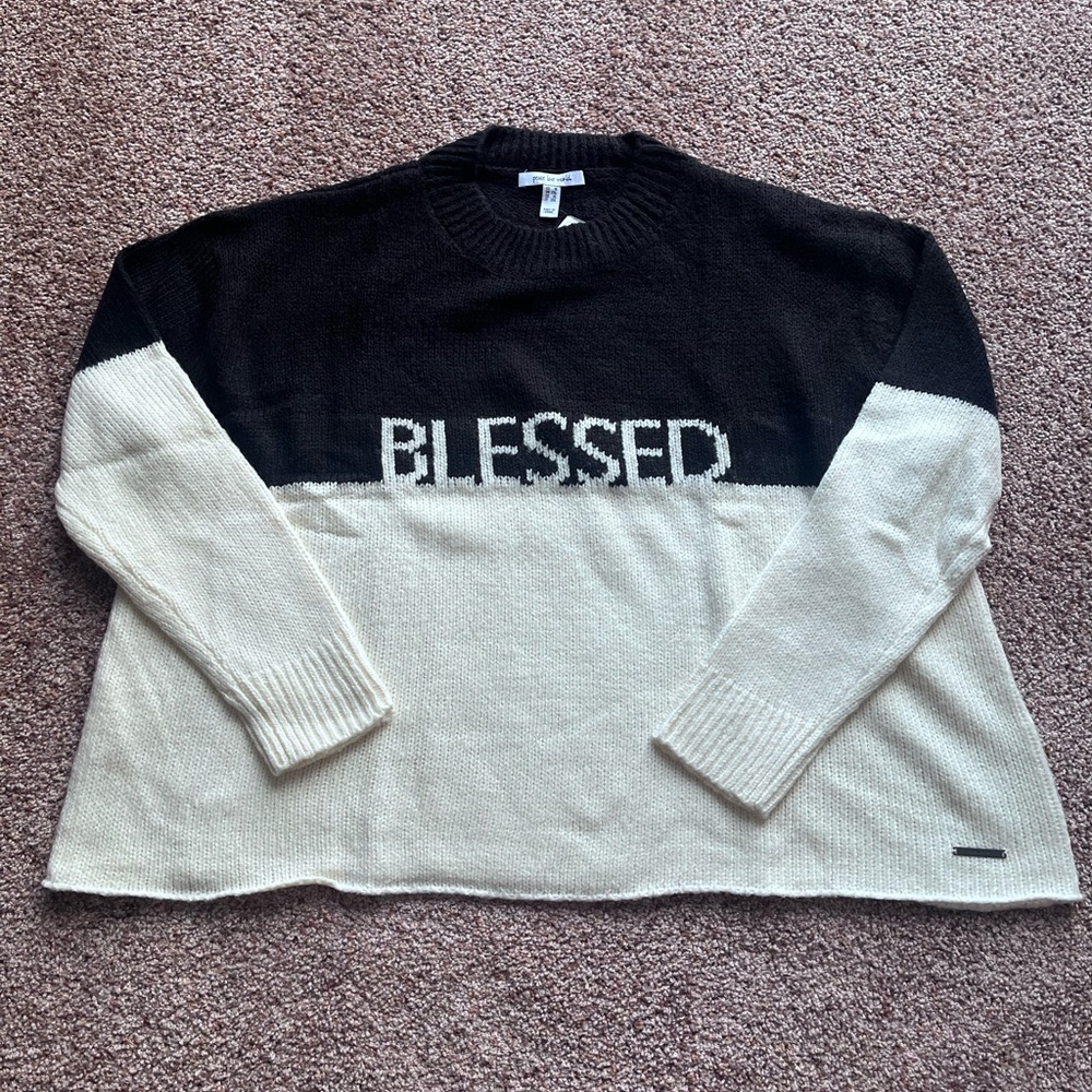 Peace Love‎ World Intarsia Black and Cream Pullover Sweater